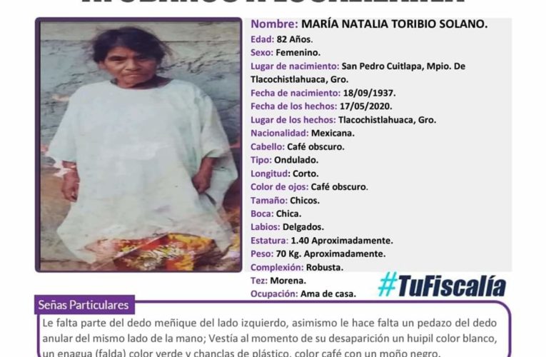 Fiscalía General del Estado solicita su colaboración para localizar a María Natalia Toribio Solano.