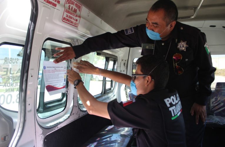 Realizan acciones de seguridad y prevención ante Covid-19 en transporte público de Amozoc
