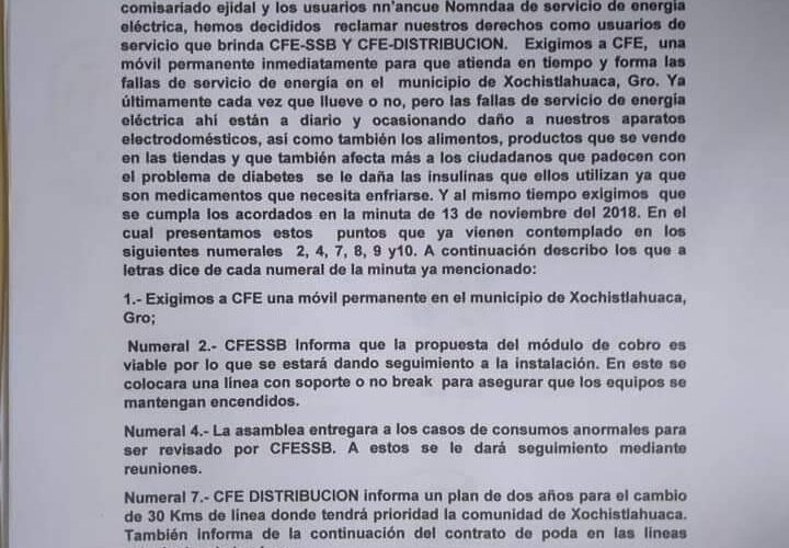 Exigen a CFE regularizar el servicio eléctrico en Xochistlahuaca.