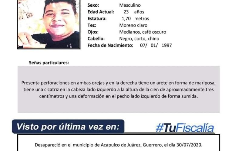 Fiscalía General del Estado solicita su colaboración para localizar a Argenis Federico Gómez Pérez.