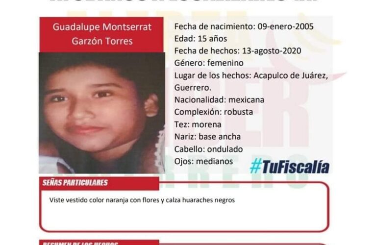 Se solicita su colaboración para localizar a Guadalupe Montserrat Garzón Torres.