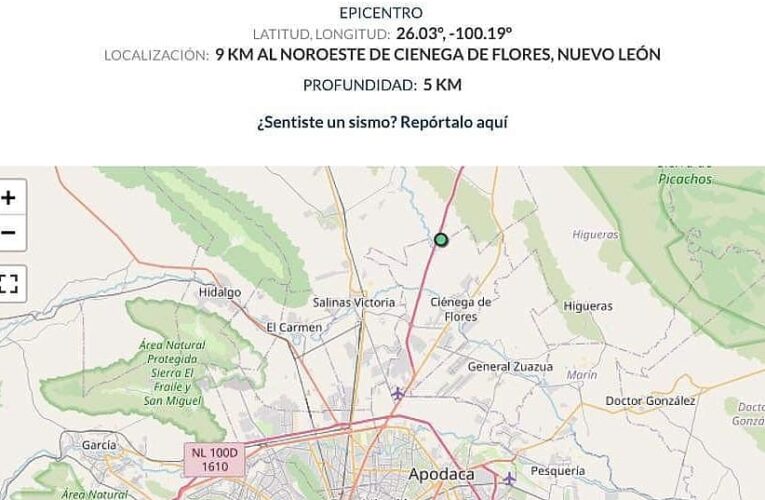 SE REGISTRA SISMO EN ZONA METROPOLITANA DE MONTERREY.