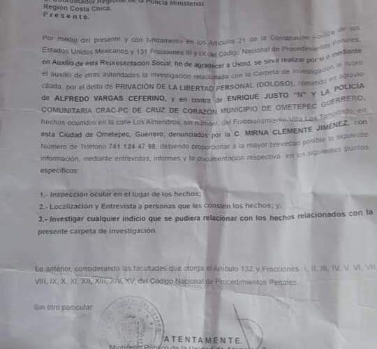 Denuncian a la UPOEG de Ometepec, por secuestro.