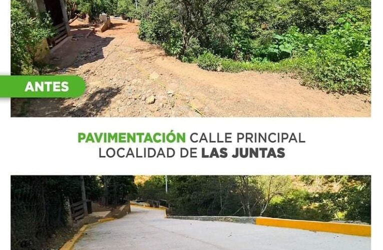 José Juan Herrejón Ortiz, alcalde de Olinalá, le cumple a la comunidad de Las Juntas, esta semana inauguró la pavimentación de la calle principal.