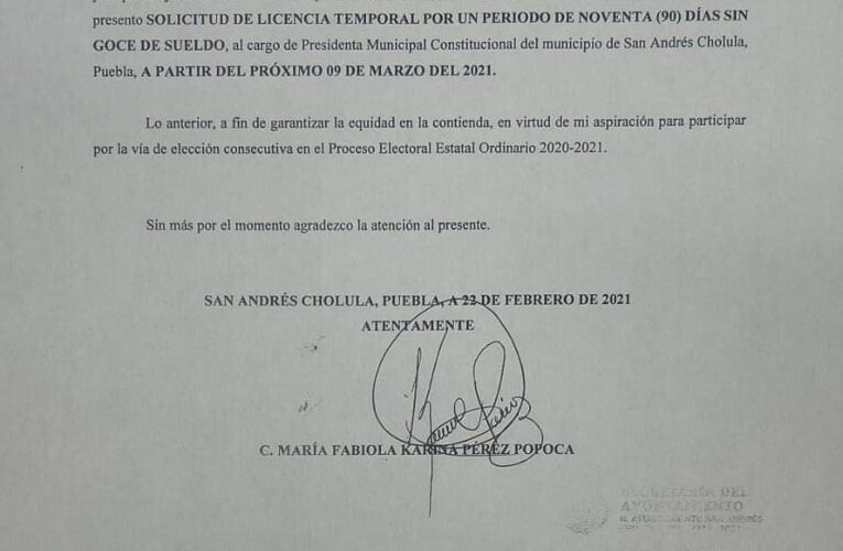Solicita licencia por 90 días la alcaldesa de San Andrés, Karina Pérez popoca.
