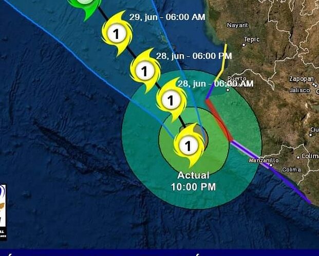 Lluvias deben de continuar en las próximas 6-12 horas en Jalisco, Colima y Michoacán por el huracán #Enrique.