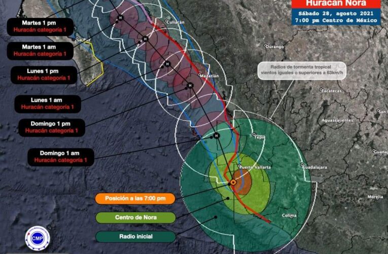 Aviso 14: 🌀Huracán Nora 🔺Sobre tierra a 50 km de Puerto Vallarta, Jalisco.