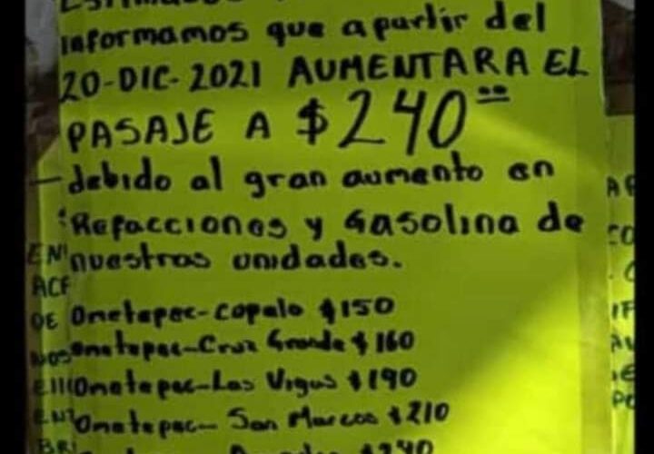 Taxistas de Acapulco-Ometepec aumentan costo del pasaje