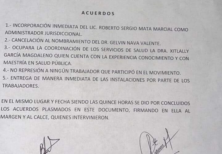 Fin al paro en la jurisdicción sanitaria en Tierra caliente.