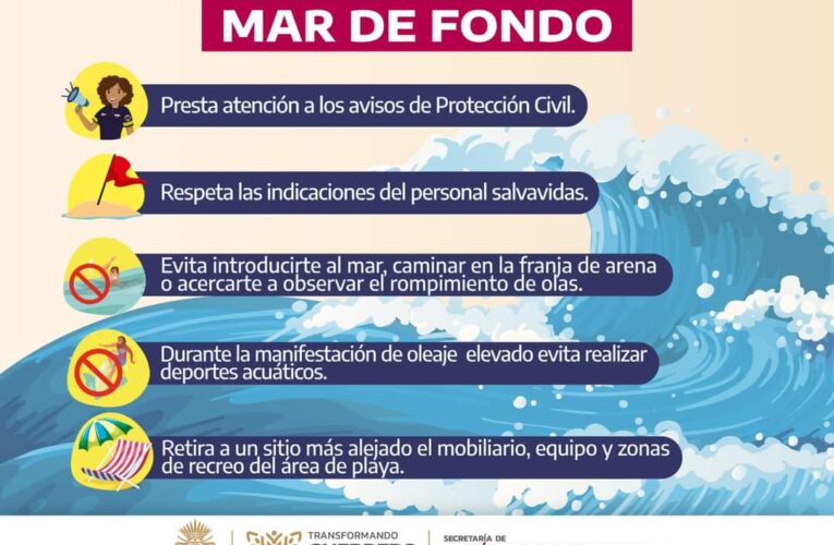 MAR DE FONDO PREVALECERÁN DURANTE LAS PRÓXIMAS HORAS.